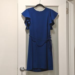Calvin Klein flutter sleeve blue dress with tie